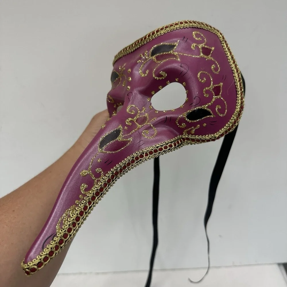 Purple Gold Venetian Mardi Gras Nose Mask MASQUERADE CARNIVAL PARTY Zanni Plague